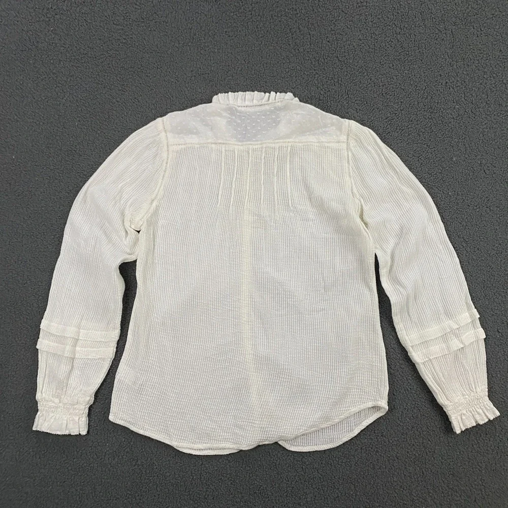 Faherty Willa Top Womens Medium Pintuck Gauze Cotton White Woven Boho Hippie - Picture 6 of 10